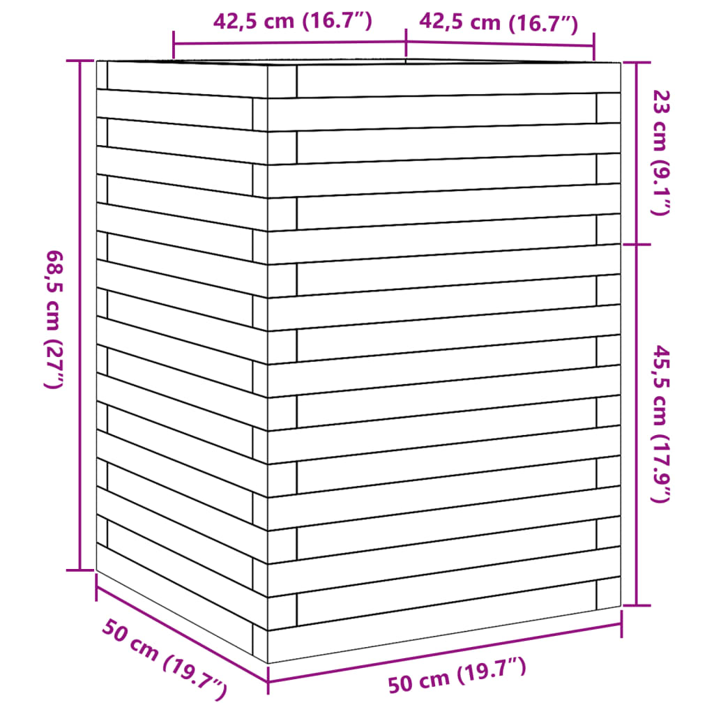 Plantenbak 50x50x68,5 cm massief grenenhout wit