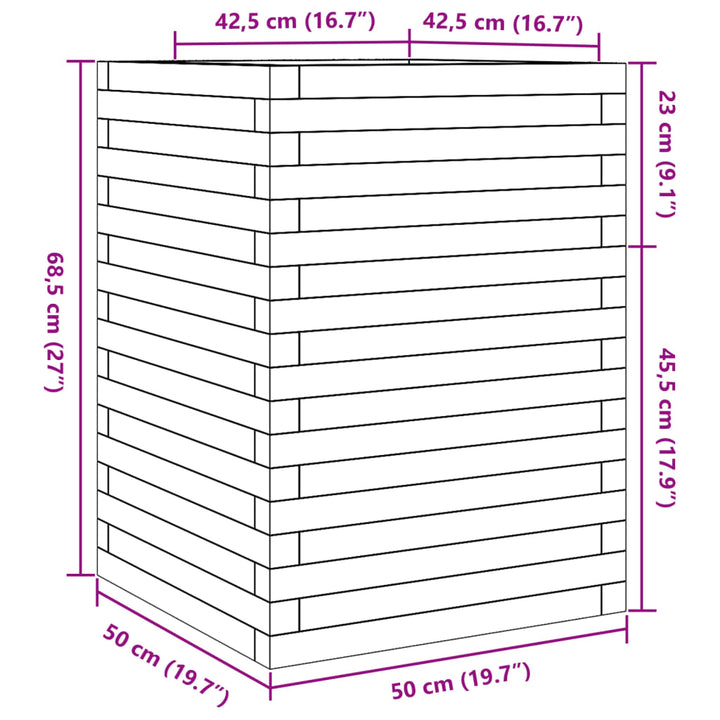 Plantenbak 50x50x68,5 cm massief grenenhout wit