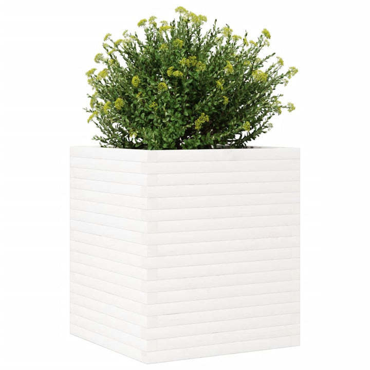 Plantenbak 60x60x68,5 cm massief groenhout wit