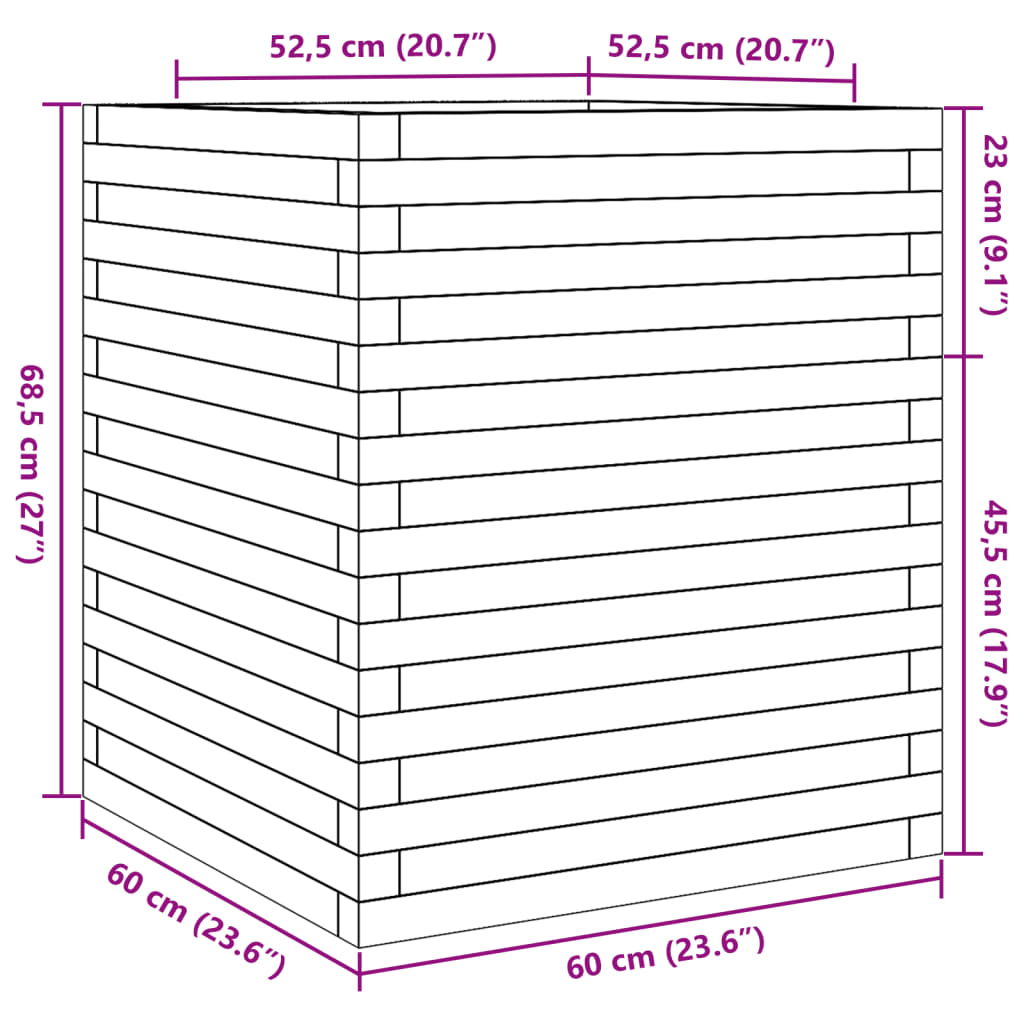 Plantenbak 60x60x68,5 cm massief groenhout wit