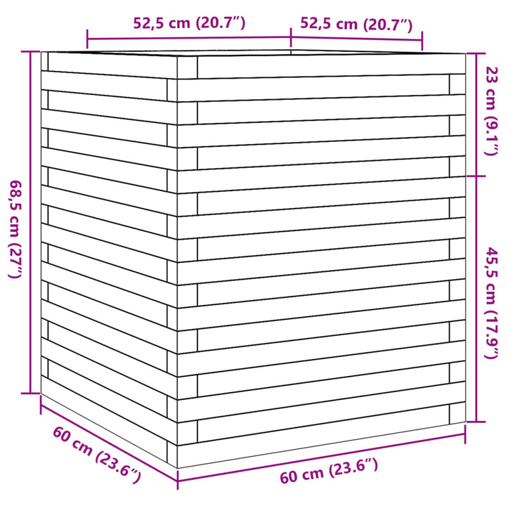 Plantenbak 60x60x68,5 cm massief grenenhout wit