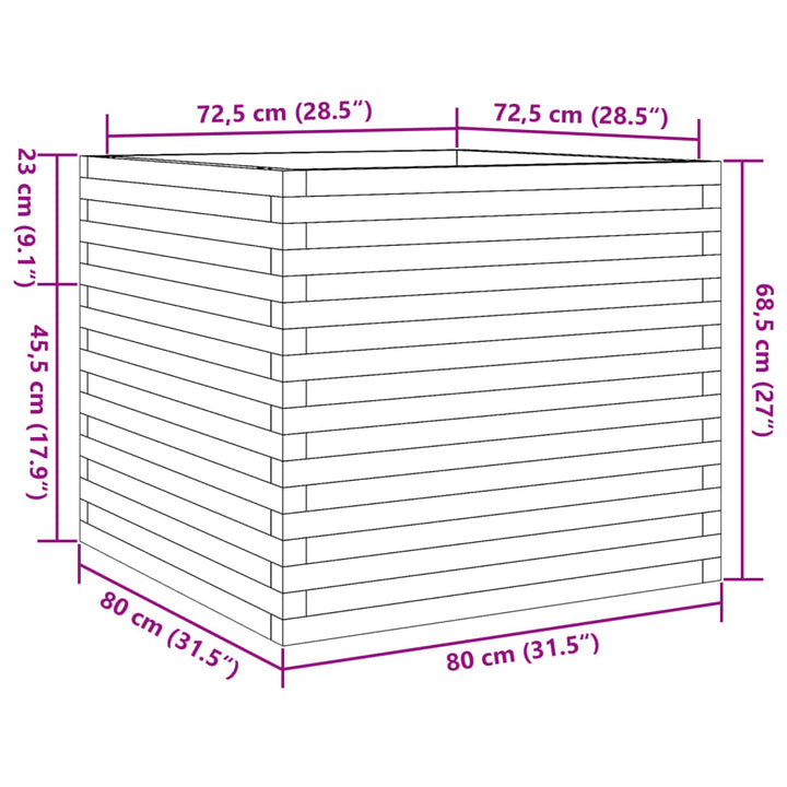 Plantenbak 80x80x68,5 cm massief grenenhout wit