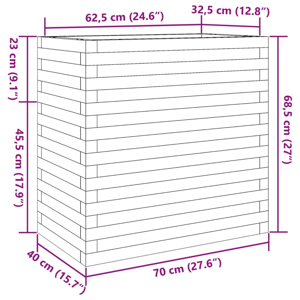 Plantenbak 70x40x68,5 cm massief groenhout