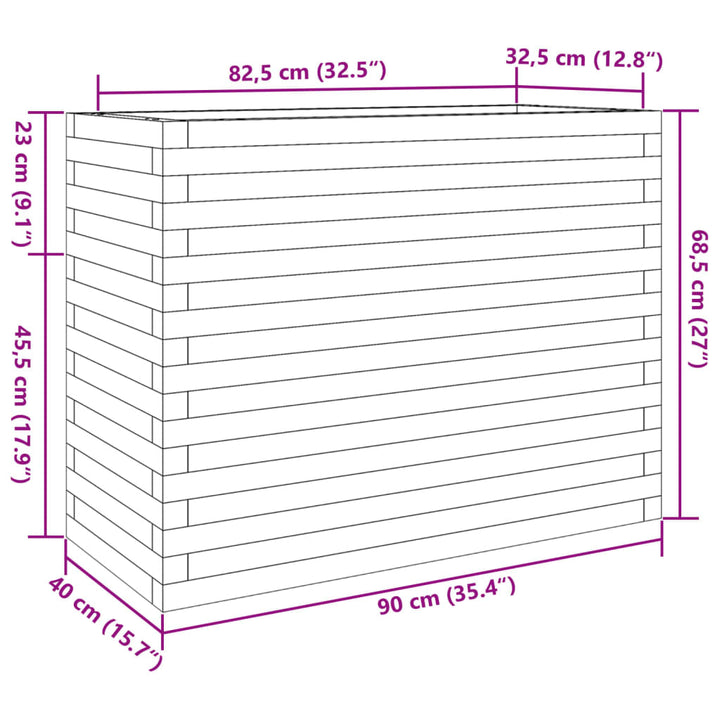 Plantenbak 90x40x68,5 cm massief grenenhout wit