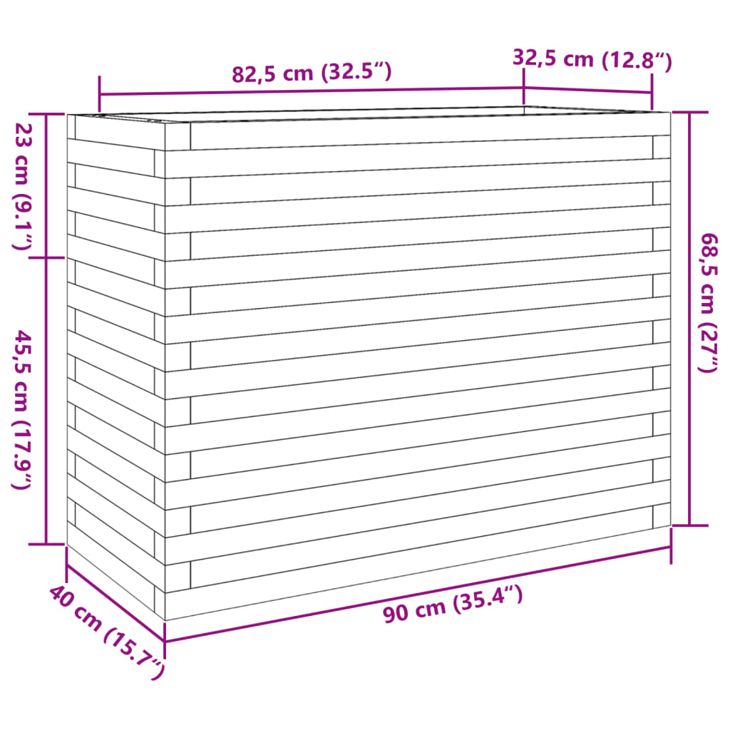 Plantenbak 90x40x68,5 cm massief grenenhout wasbruin