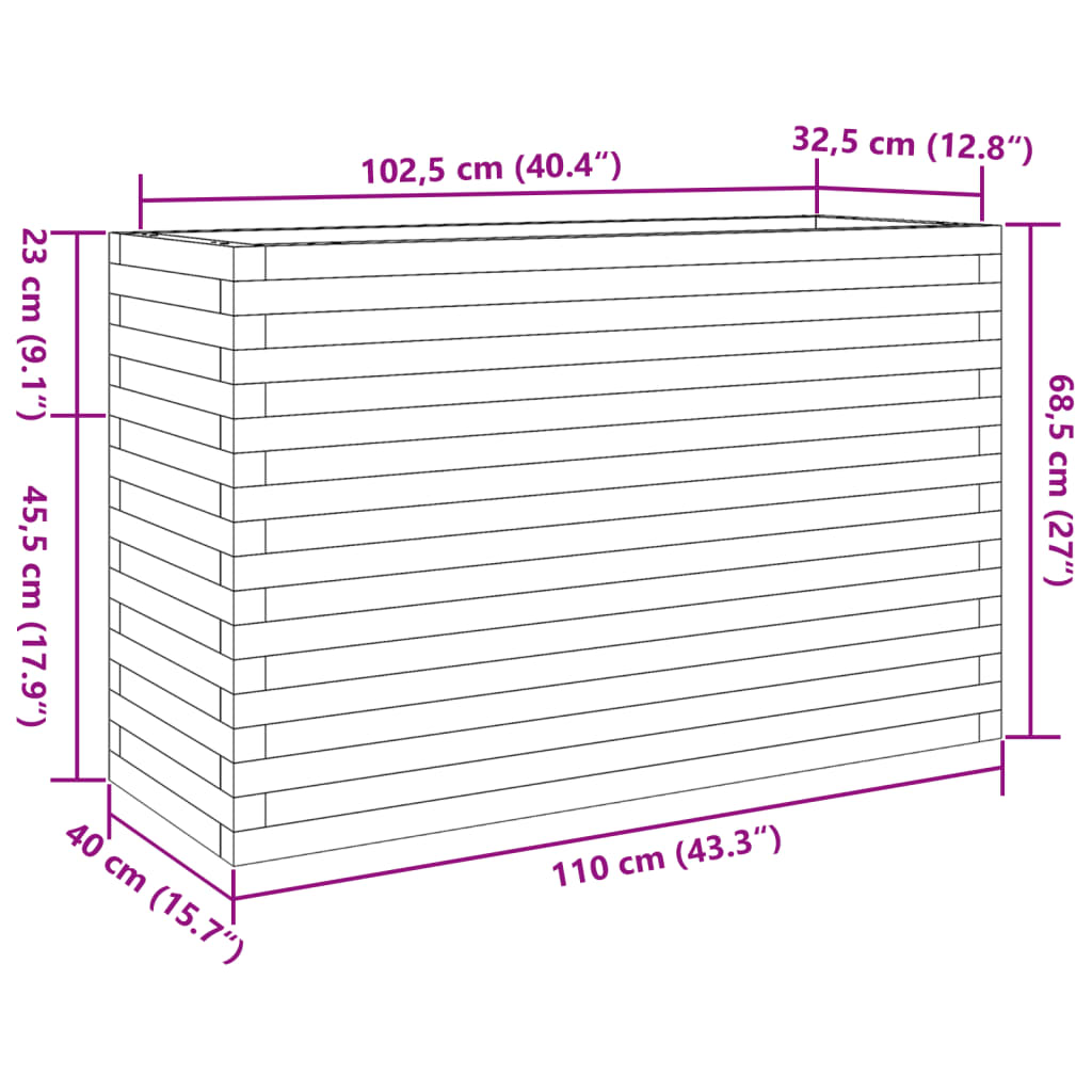 Plantenbak 110x40x68,5 cm massief grenenhout