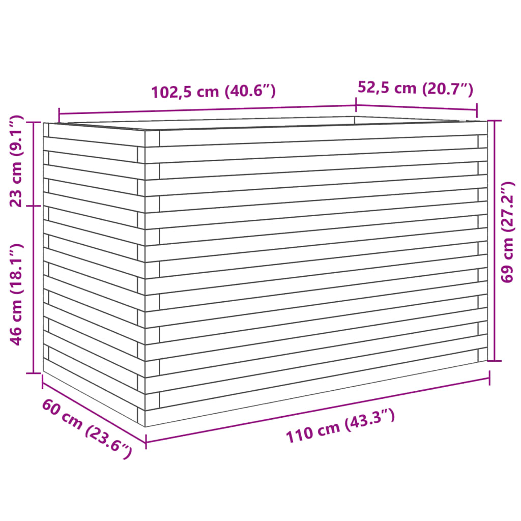 Plantenbak 110x60x68,5 cm massief grenenhout