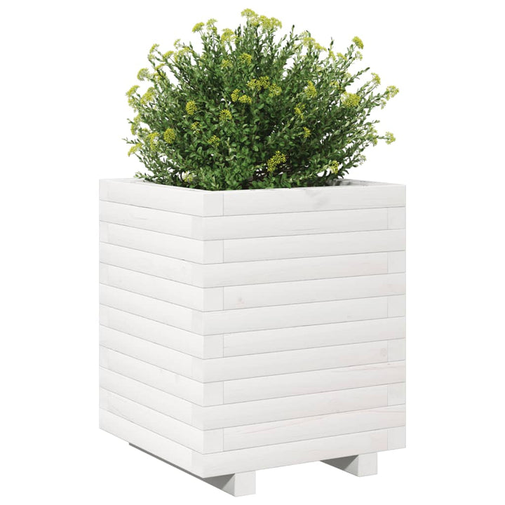 Plantenbak 40x40x49,5 cm massief groenhout wit