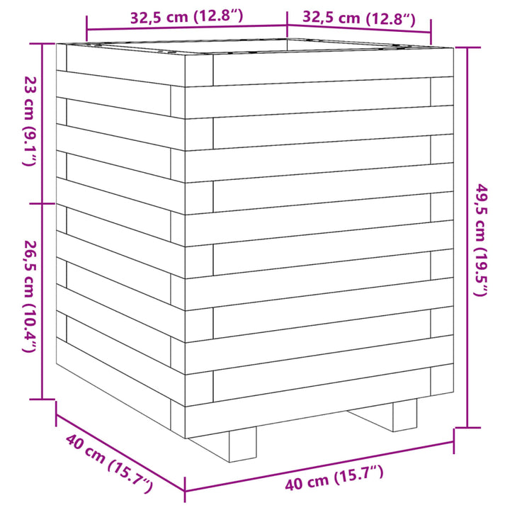 Plantenbak 40x40x49,5 cm massief grenenhout wit