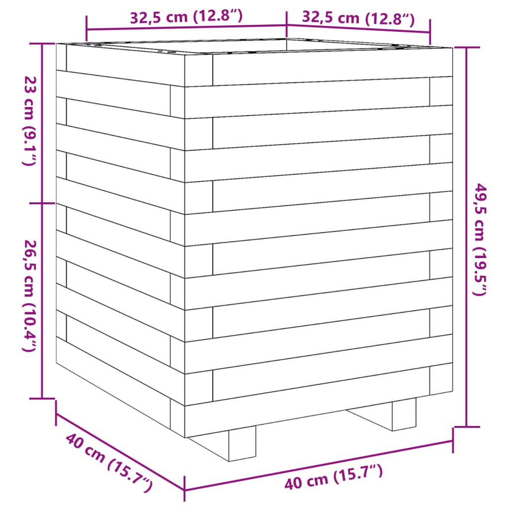 Plantenbak 40x40x49,5 cm massief grenenhout wasbruin