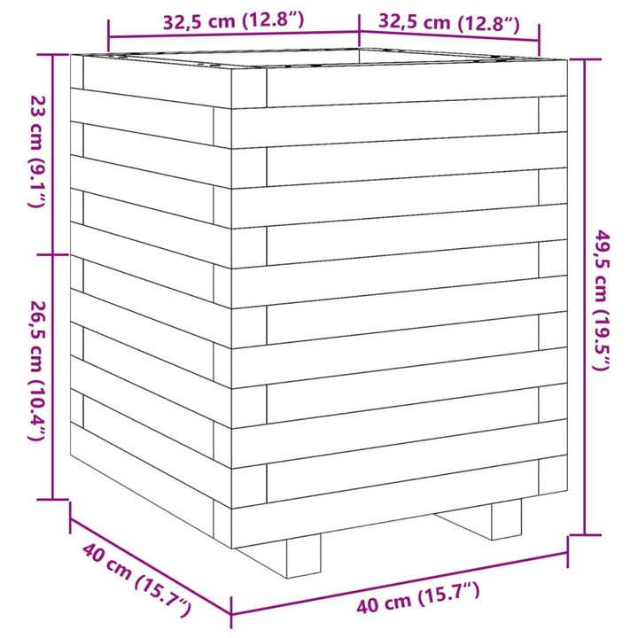 Plantenbak 40x40x49,5 cm massief grenenhout wasbruin