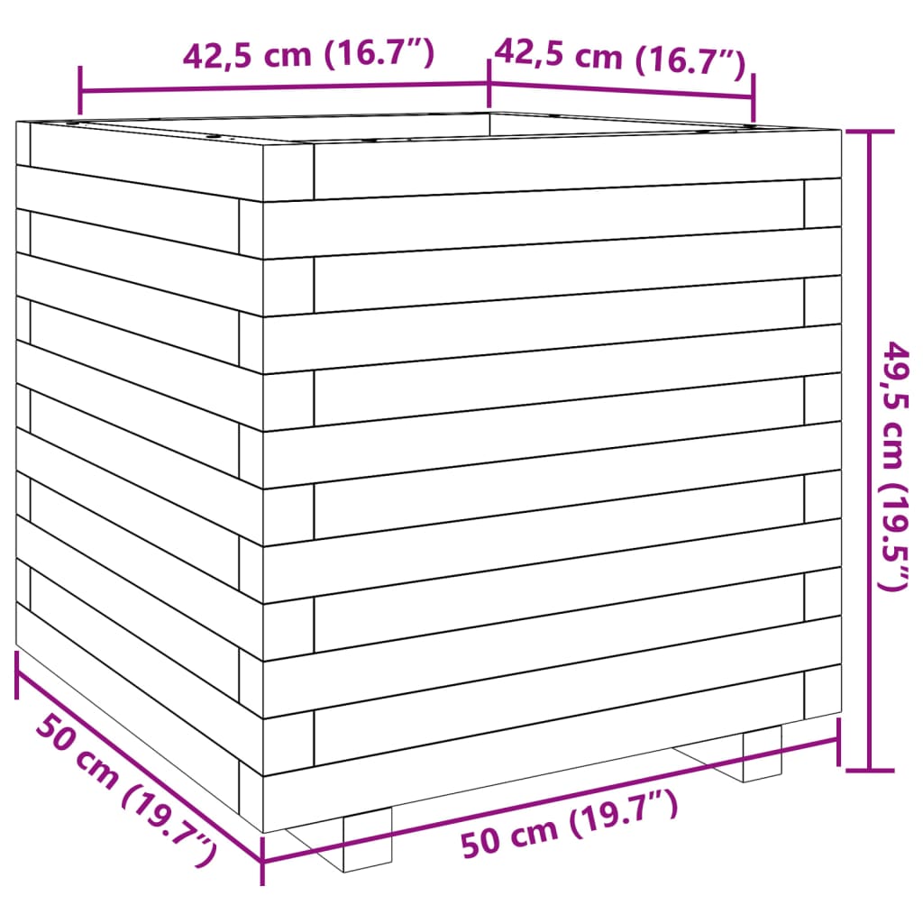 Plantenbak 50x50x49,5 cm massief grenenhout wit