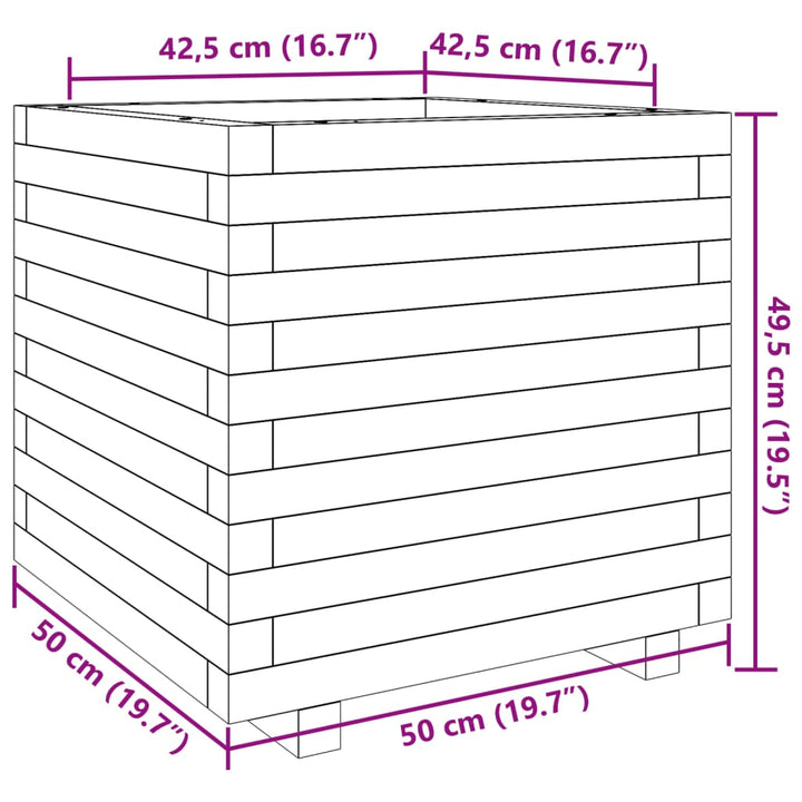 Plantenbak 50x50x49,5 cm massief grenenhout wit