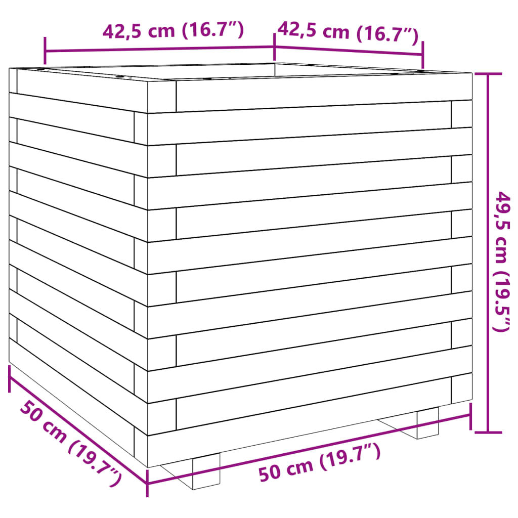 Plantenbak 50x50x49,5 cm massief grenenhout wasbruin