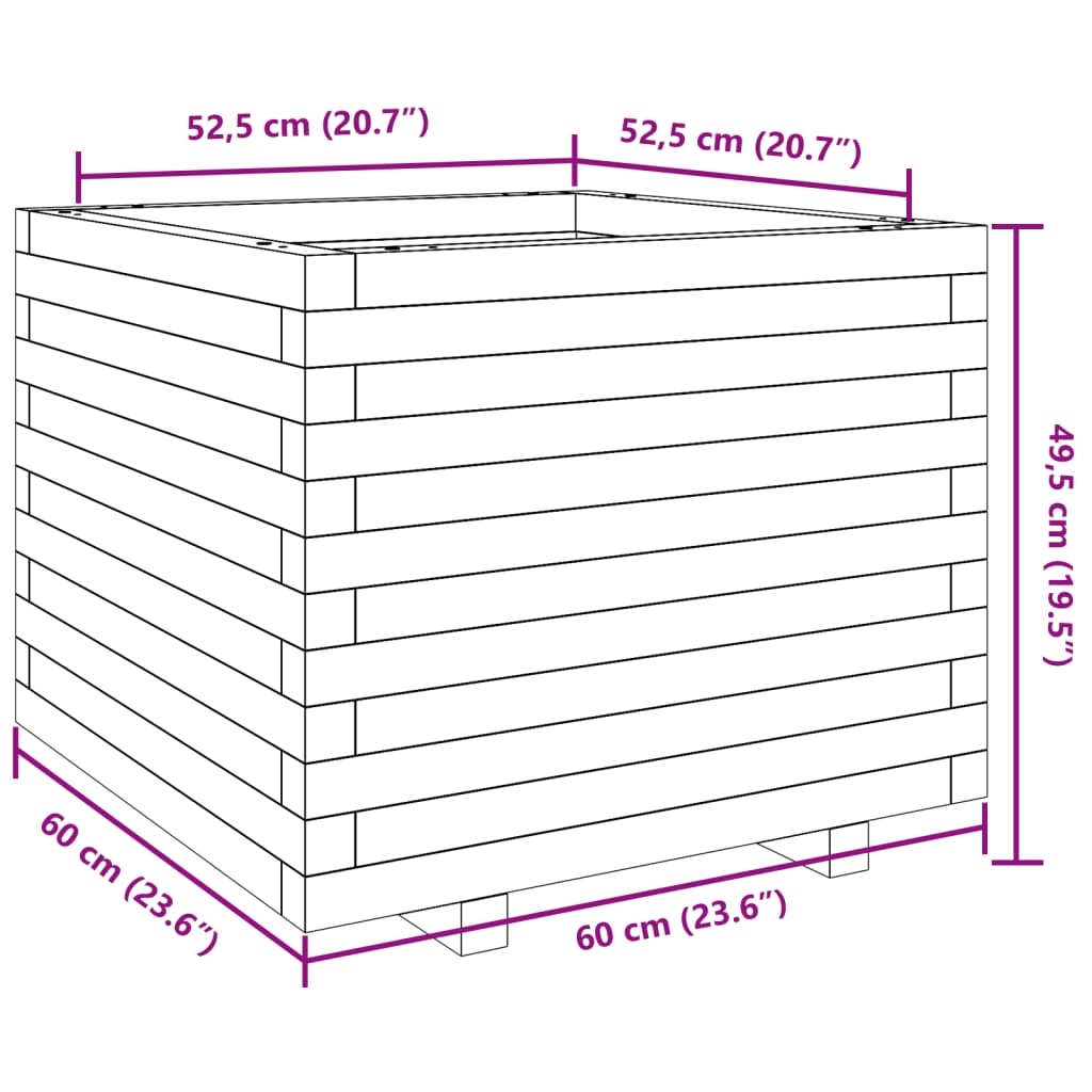 Plantenbak 60x60x49,5 cm massief groenhout