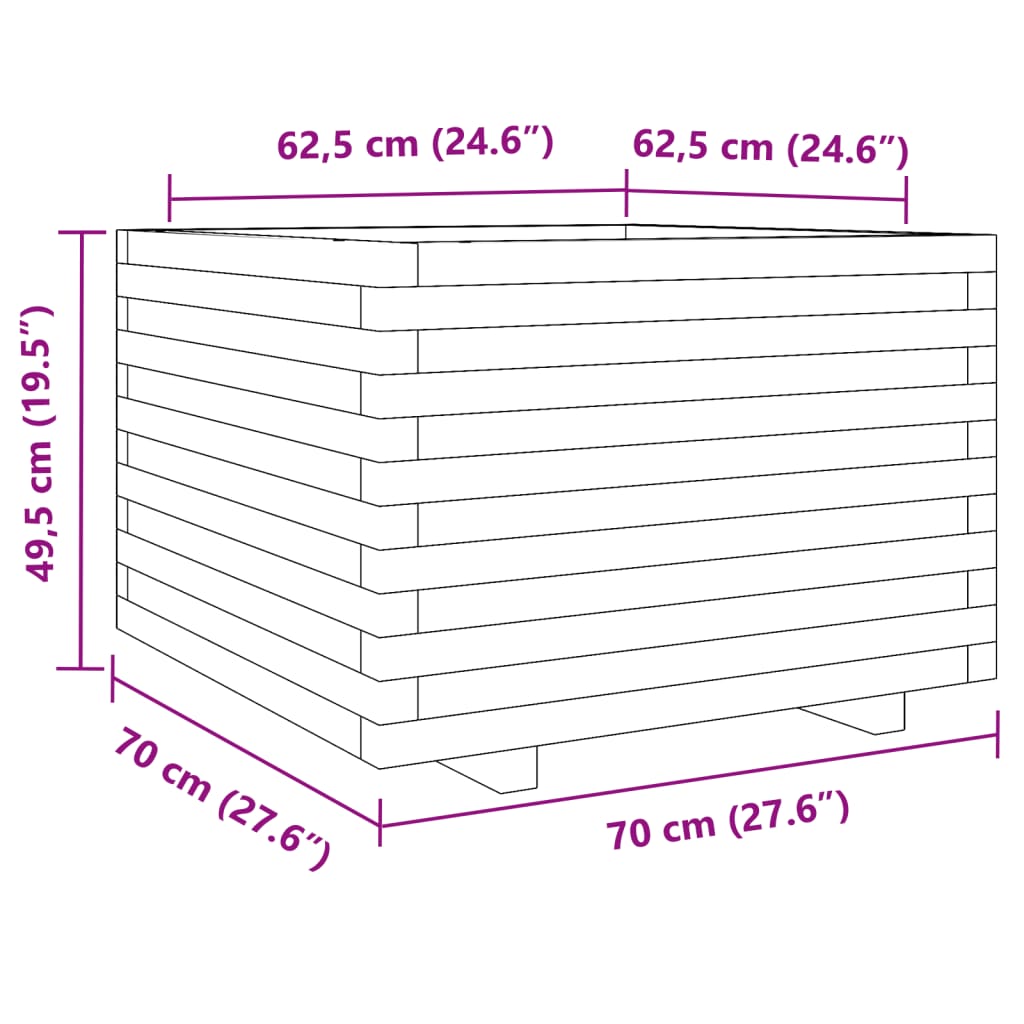 Plantenbak 70x70x49,5 cm massief grenenhout wasbruin