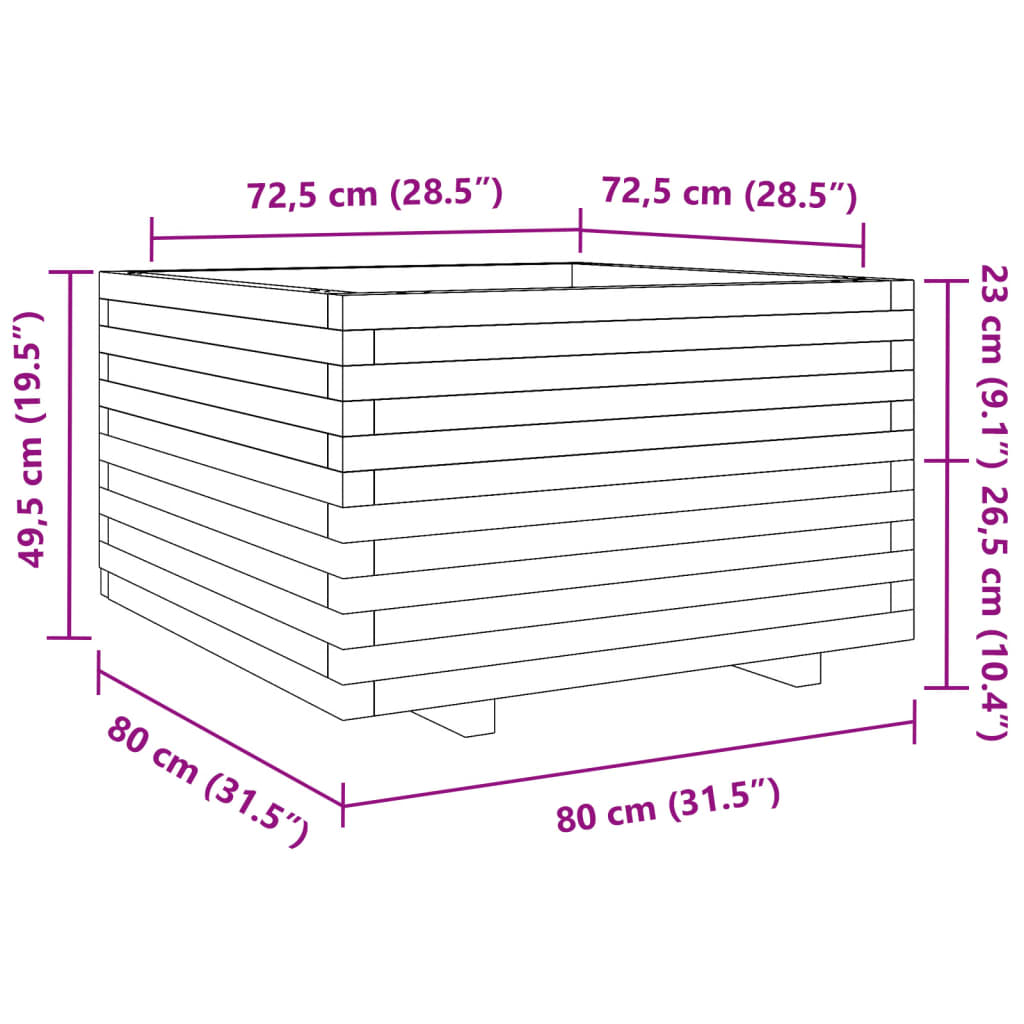 Plantenbak 80x80x49,5 cm massief grenenhout wit