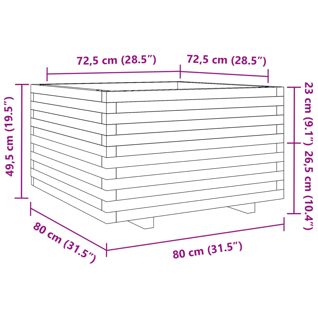 Plantenbak 80x80x49,5 cm geïmpregneerd grenenhout