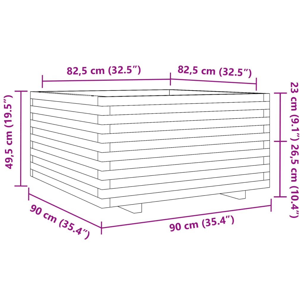 Plantenbak 90x90x49,5 cm massief groenhout