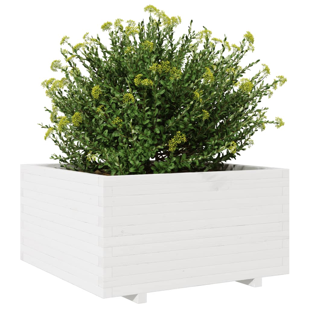 Plantenbak 90x90x49,5 cm massief grenenhout wit