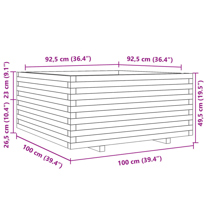 Plantenbak 100x100x49,5 cm massief groenenhout wasbruin