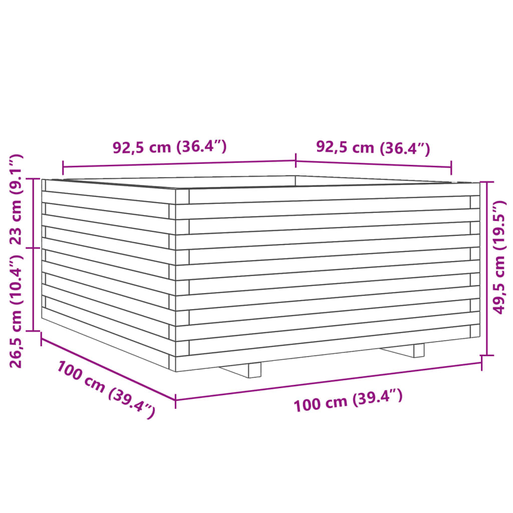 Plantenbak 100x100x49,5 cm geïmpregneerd grenenhout