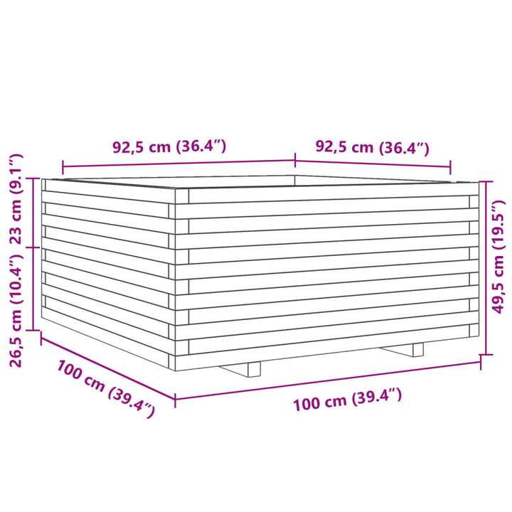 Plantenbak 100x100x49,5 cm geïmpregneerd groenenhout