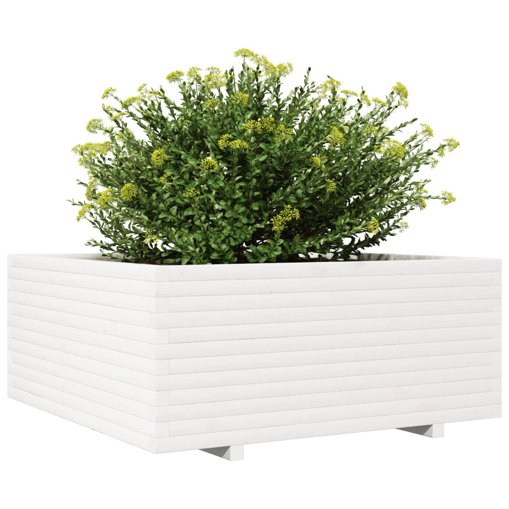 Plantenbak 110x110x49,5 cm massief grenenhout wit