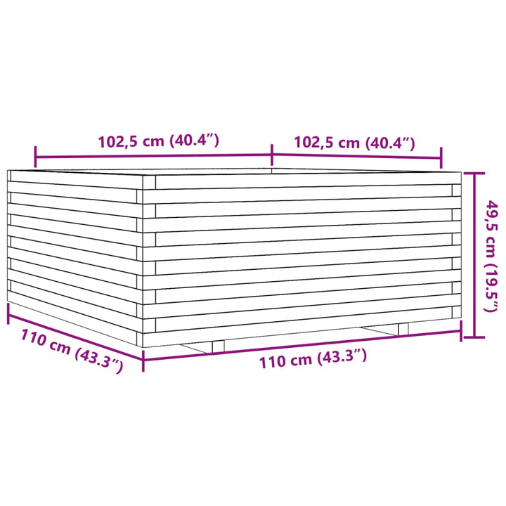 Plantenbak 110x110x49,5 cm massief grenenhout wit