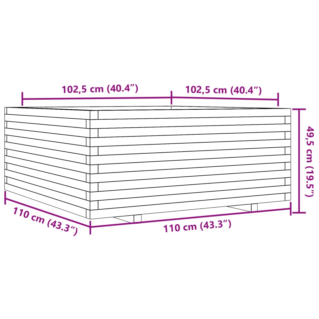 Plantenbak 110x110x49,5 cm massief grenenhout wasbruin