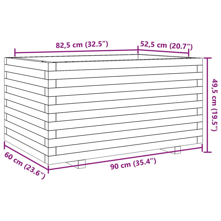 Plantenbak 90x60x49,5 cm massief grenenhout wit