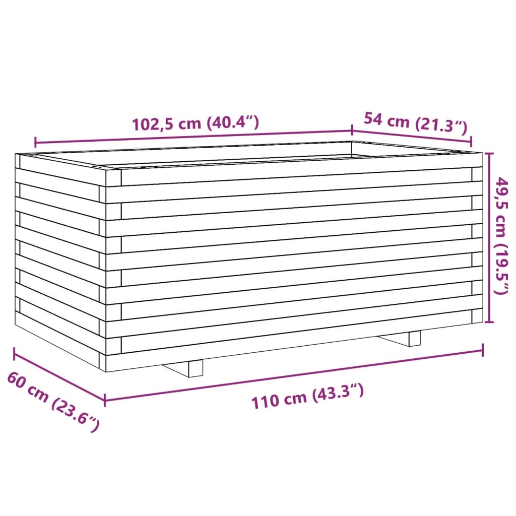 Plantenbak 110x60x49,5 cm massief grenenhout