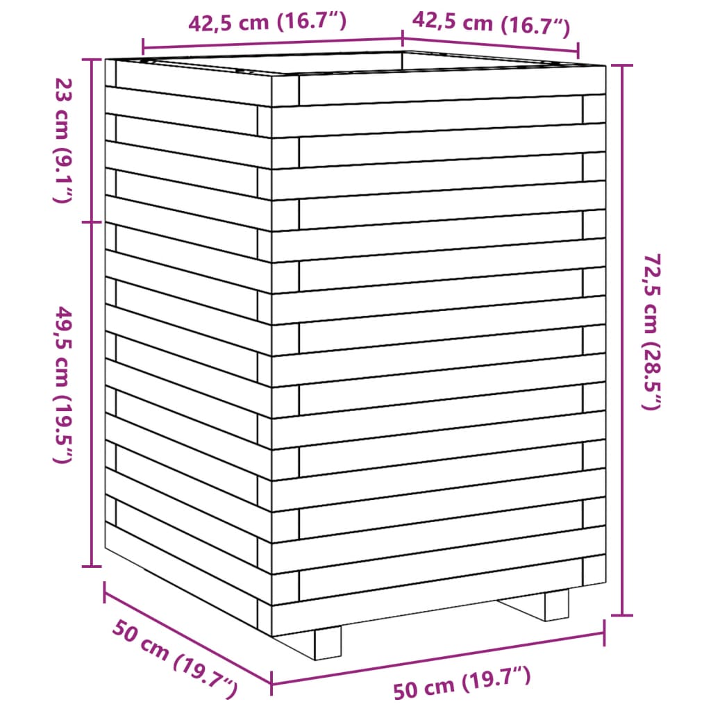 Plantenbak 50x50x72,5 cm massief grenenhout