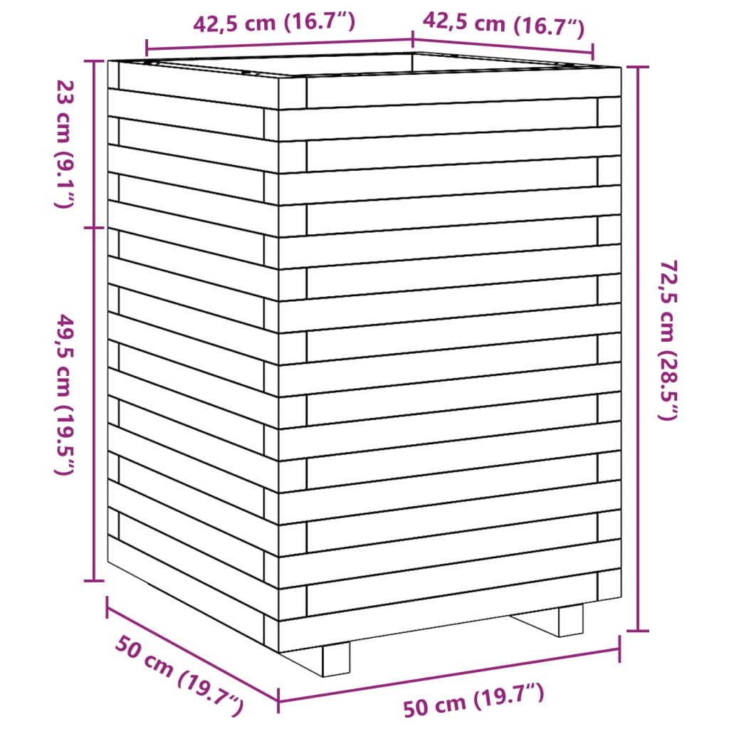 Plantenbak 50x50x72,5 cm massief groenenhout wasbruin