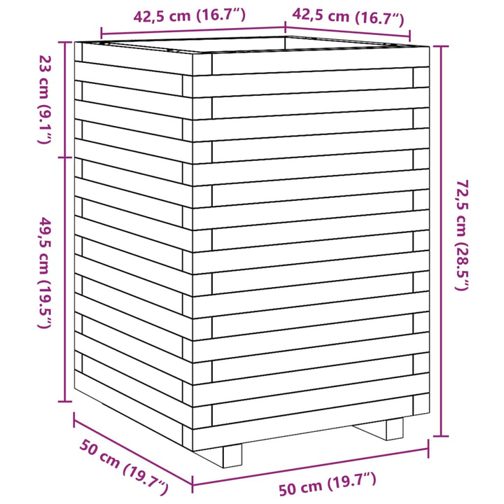 Plantenbak 50x50x72,5 cm massief groenenhout wasbruin