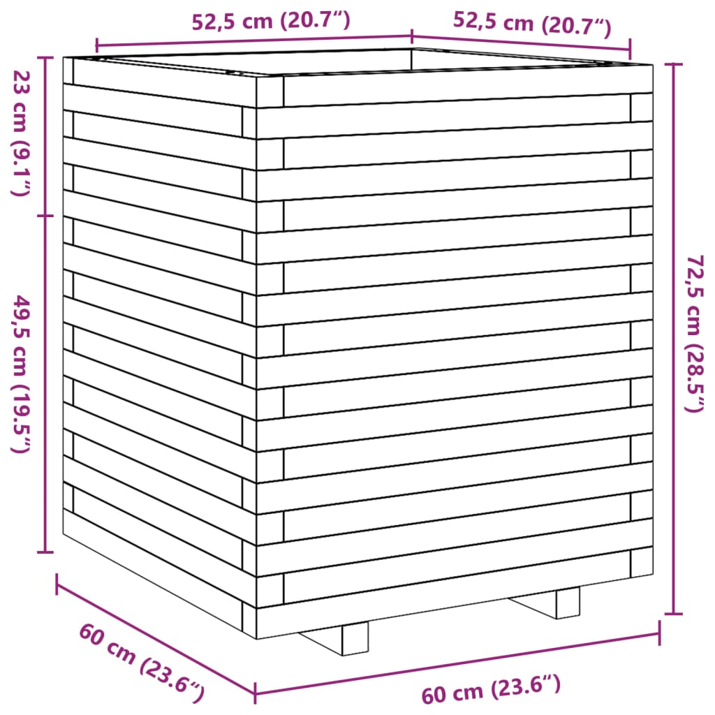 Plantenbak 60x60x72,5 cm massief groenenhout wit