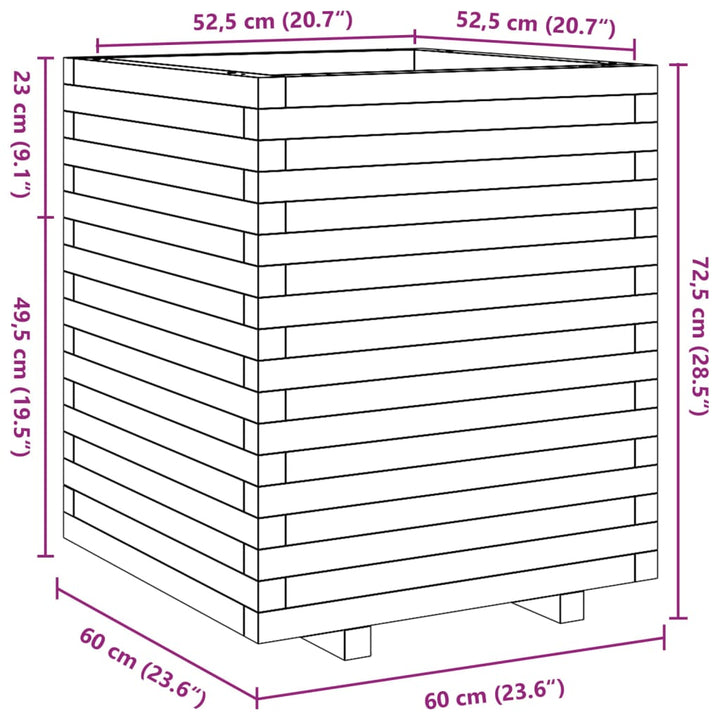 Plantenbak 60x60x72,5 cm massief grenenhout wit