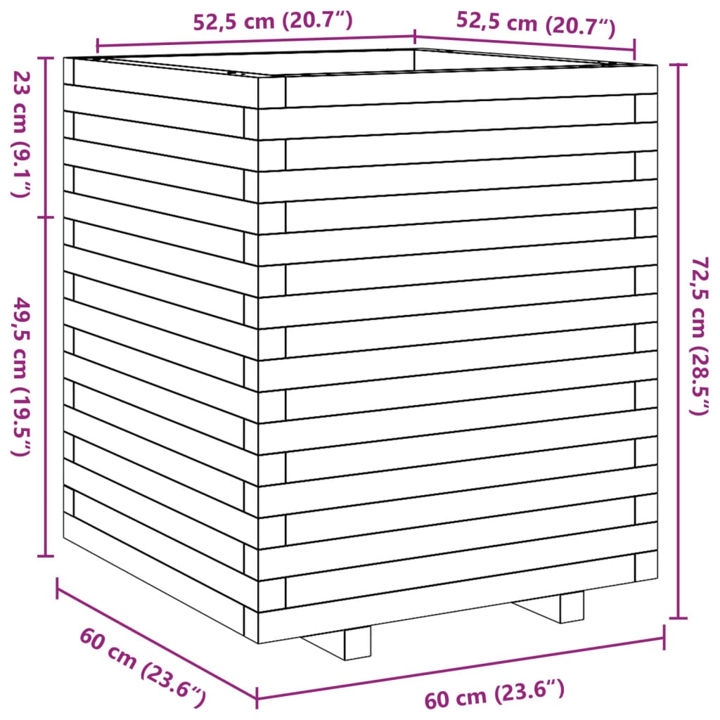 Plantenbak 60x60x72,5 cm massief groenenhout wasbruin