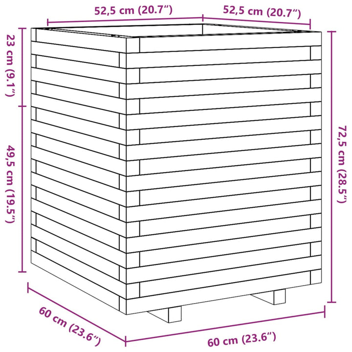 Plantenbak 60x60x72,5 cm massief grenenhout wasbruin