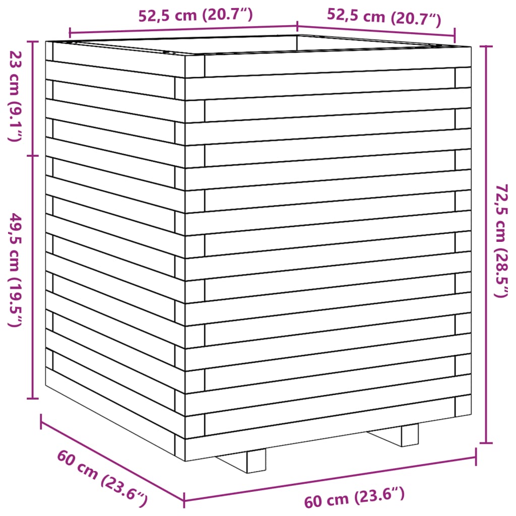 Plantenbak 60x60x72,5 cm geïmpregneerd groenenhout