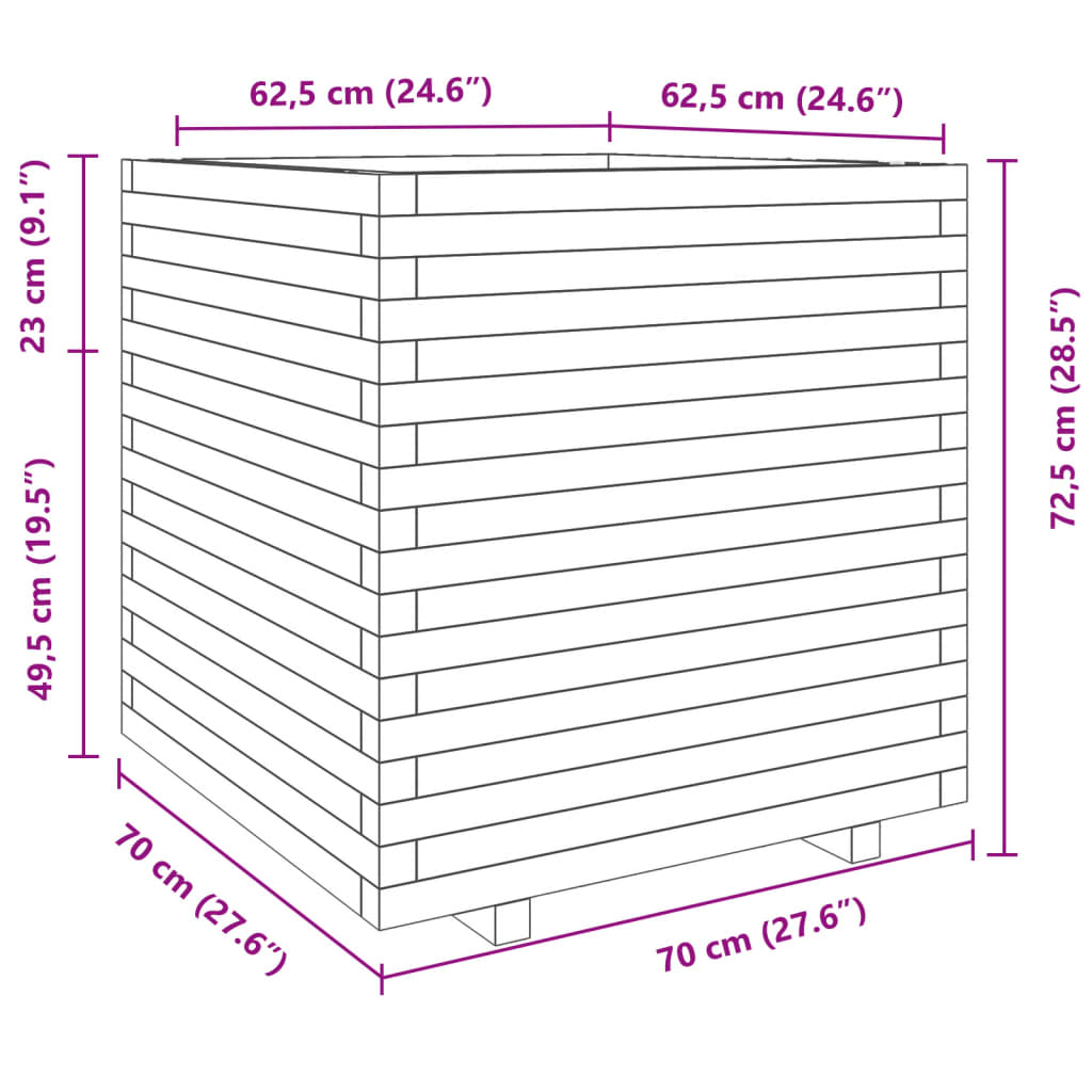 Plantenbak 70x70x72,5 cm massief grenenhout