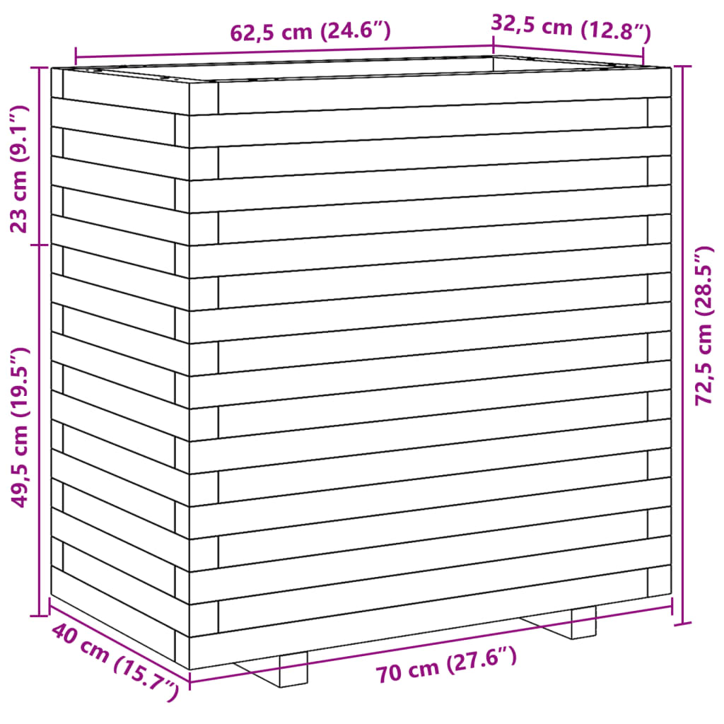 Plantenbak 70x40x72,5 cm massief grenenhout