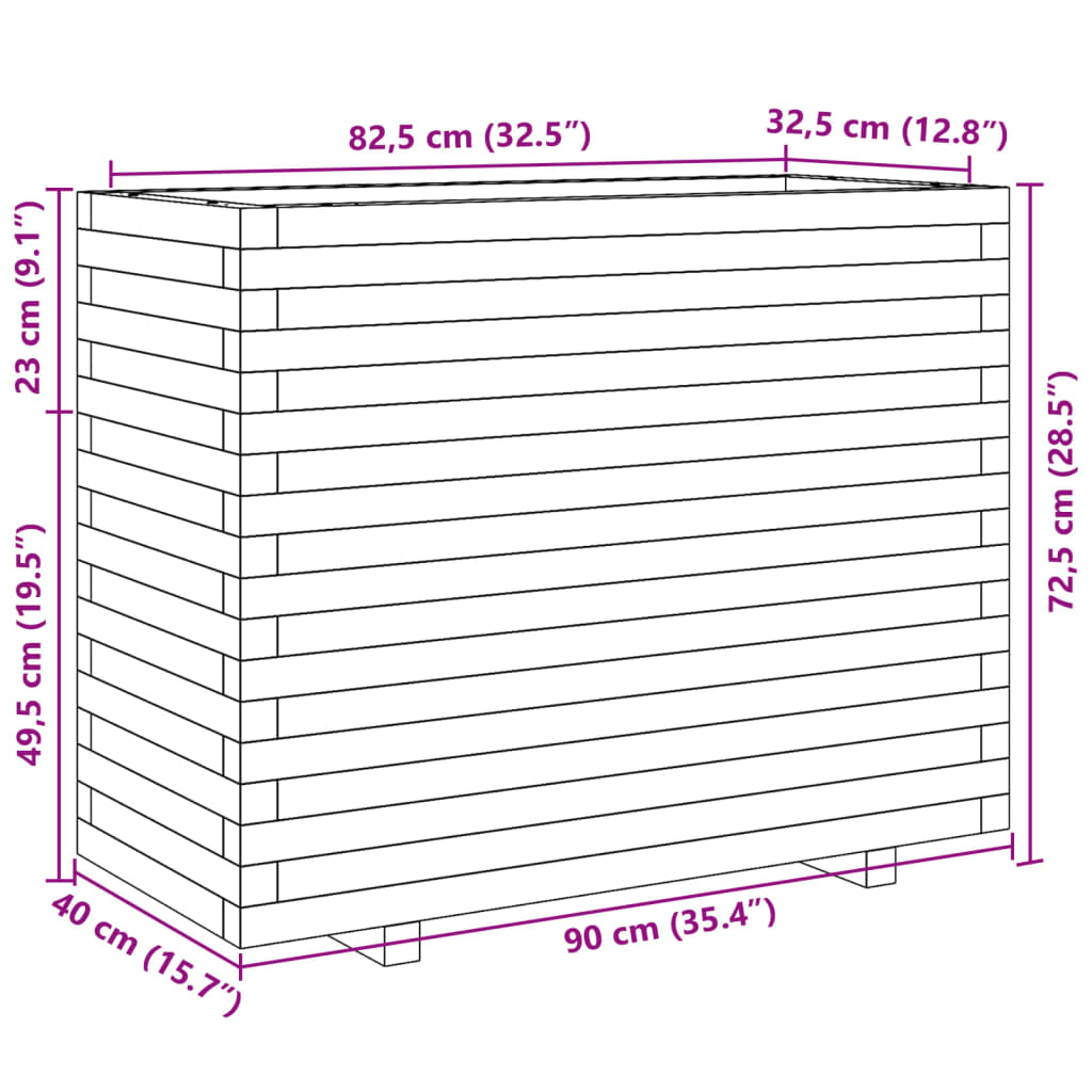 Plantenbak 90x40x72,5 cm massief grenenhout