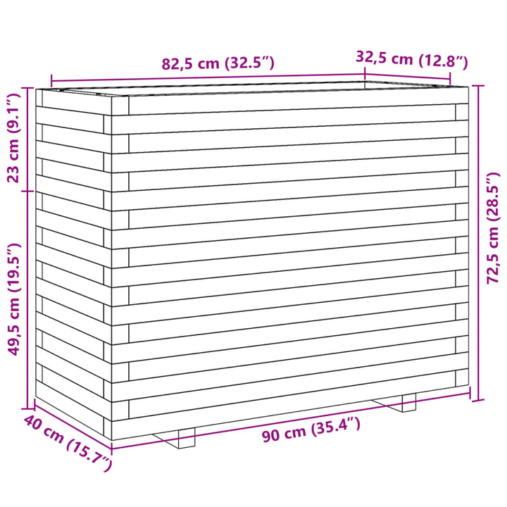 Plantenbak 90x40x72,5 cm massief grenenhout wit