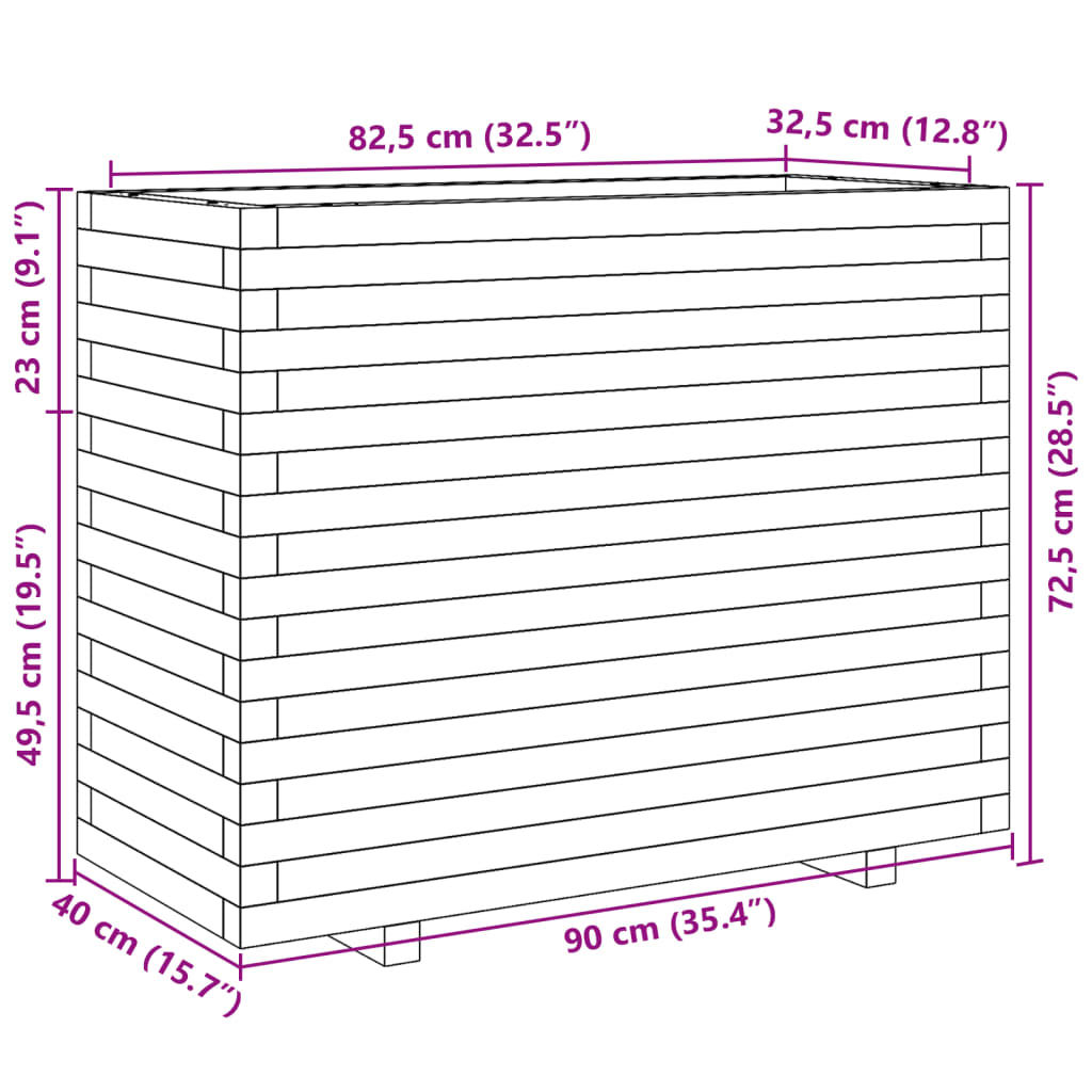 Plantenbak 90x40x72,5 cm massief grenenhout wasbruin