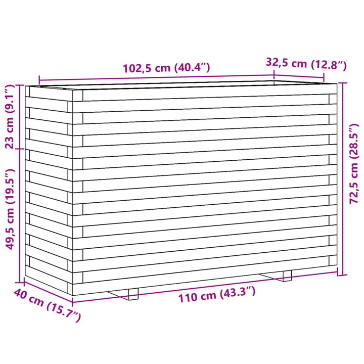 Plantenbak 110x40x72,5 cm massief grenenhout