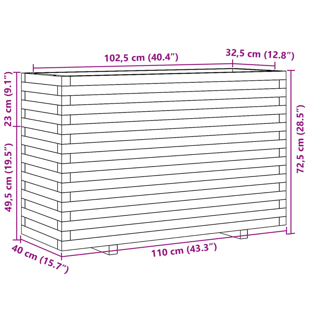 Plantenbak 110x40x72,5 cm massief grenenhout wit