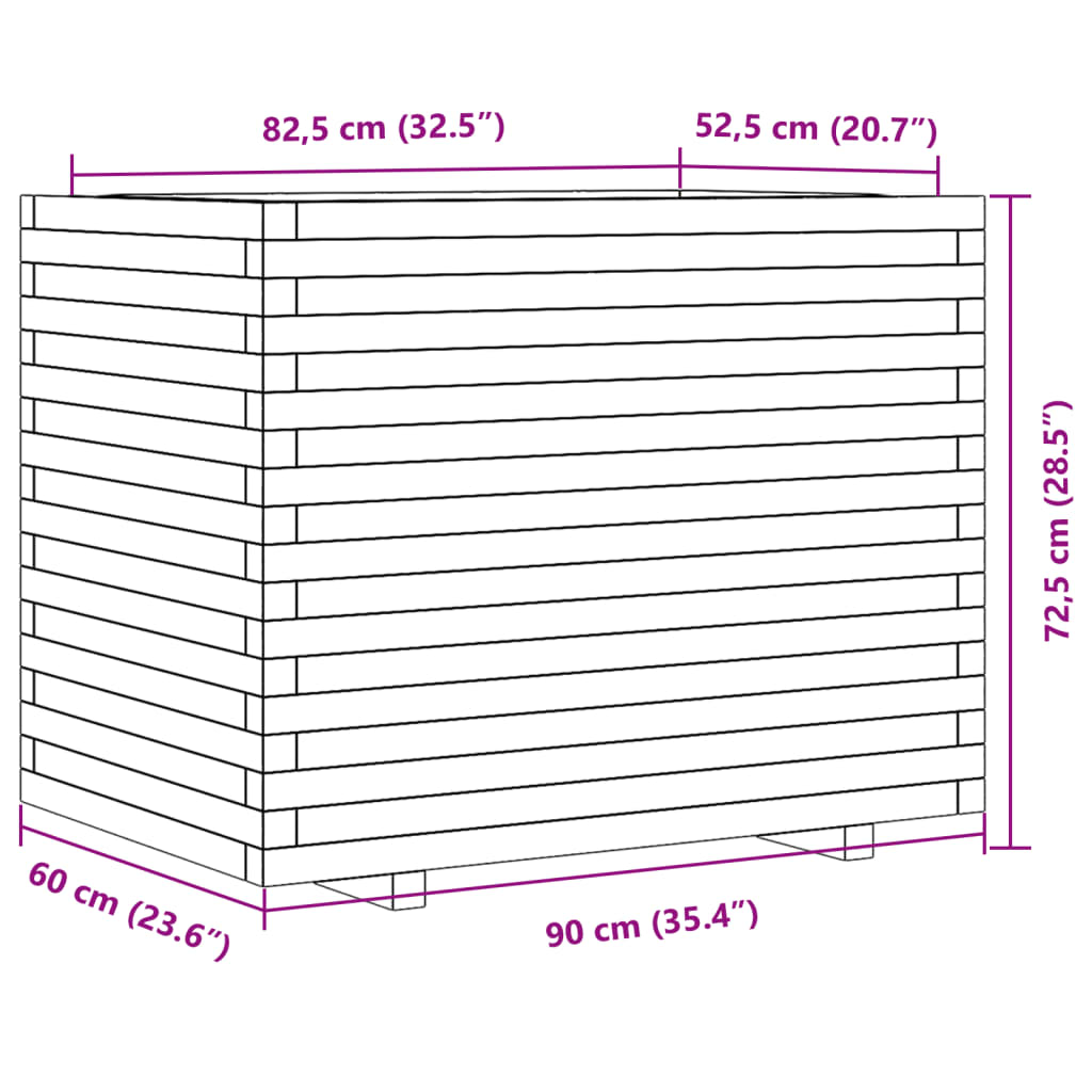 Plantenbak 90x60x72,5 cm massief grenenhout wit