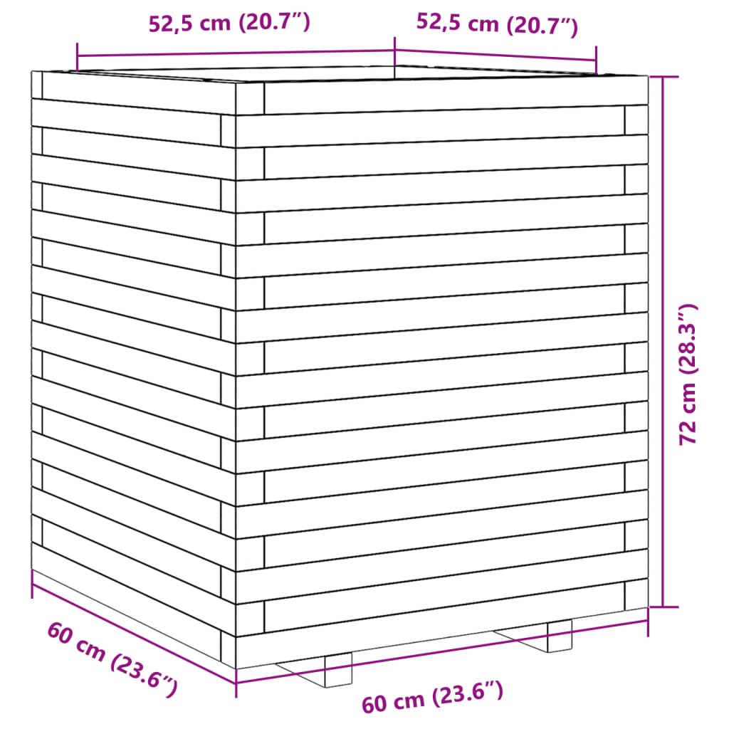 Plantenbak 60x60x72 cm massief grenenhout wit