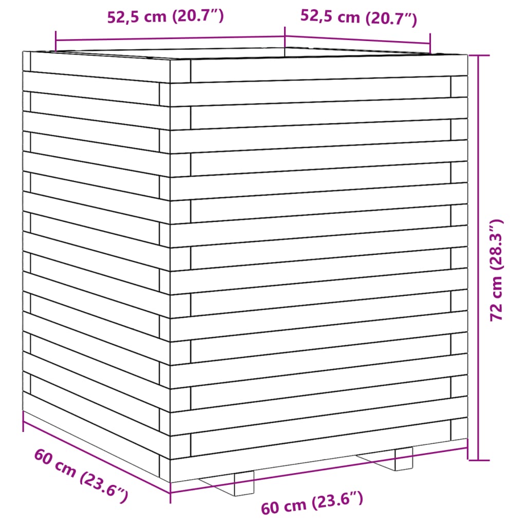 Plantenbak 60x60x72 cm massief grenenhout wasbruin